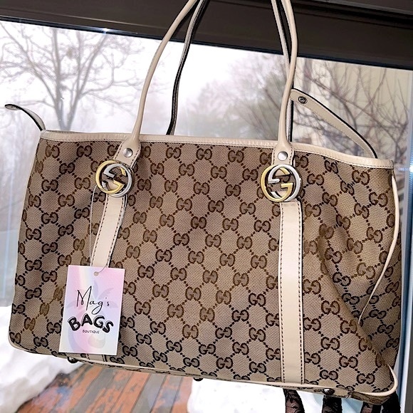 Gucci: Twins GG Monogram Canvas Gold/Silver Tote Bag - Picture 3 of 17